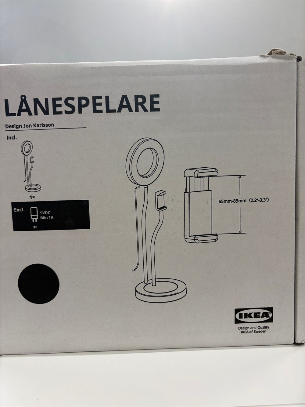 IKEA LANESPELARE Ring Light with Phone Holder Black and White